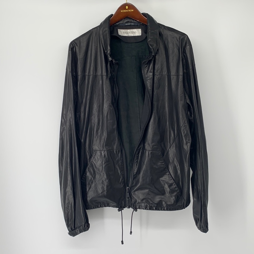 Valentino Lambskin Leather Jacket with Foldable Hood